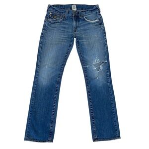 True Religion Straight men unisex jeans blue distressed ripped denim size 31